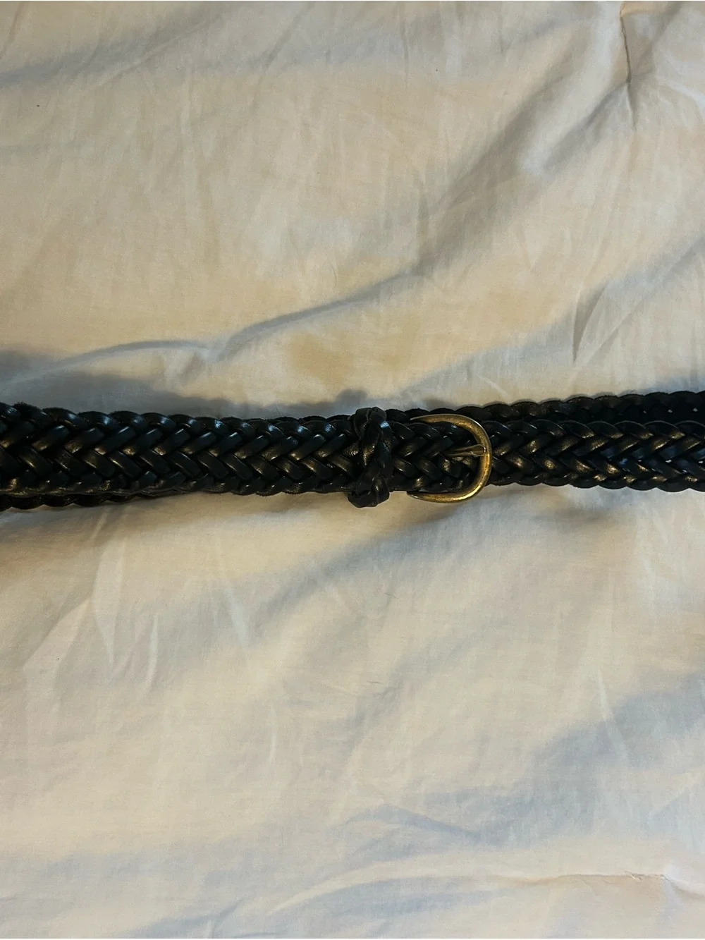 GAP Black Braided Leather Belt with Brass Buckle